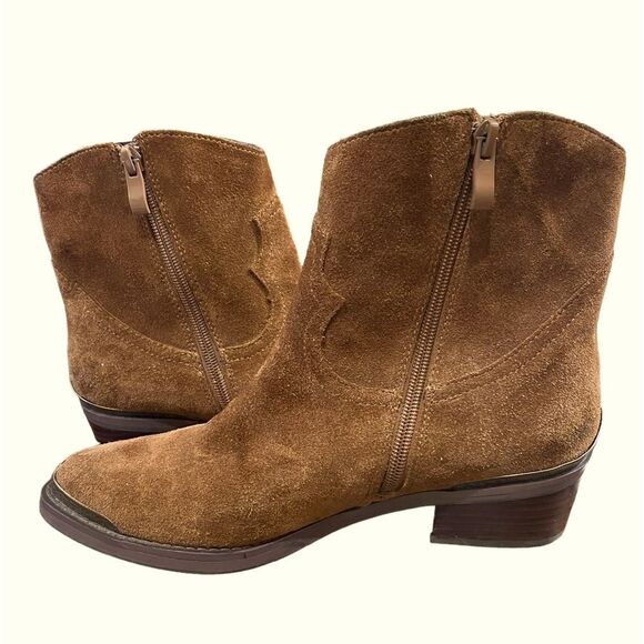 Very Volatile Chocolate Brown Suede Western Boots Chic Metal Detail Toe & Heel - Picture 7 of 14